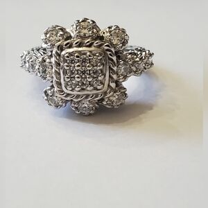 Judith Ripka Sterling Silver And Diamonique Floral Cluster Ring